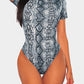 Gray Snake Print Mock Neck Short Sleeves Bodysuit