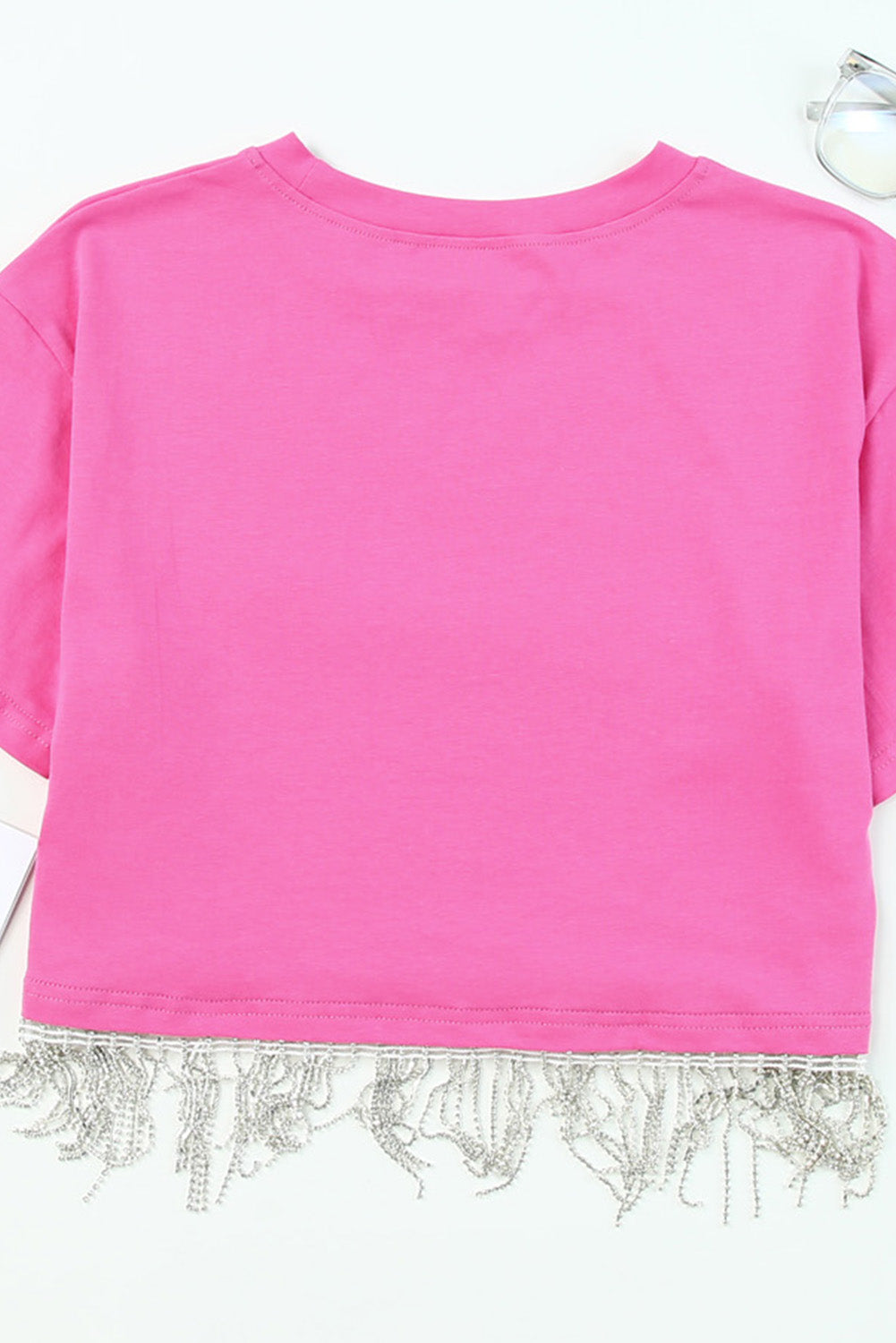 Pink MAMA MOMMY MOM BRUH Rhinestone Fringed Crop Top