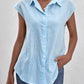 Sky Blue Turn-down Collar Button Front Tank