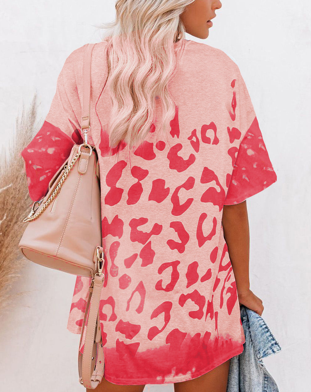 Pink Leopard Bleached Boyfriend T Shirt