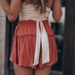 Solid Belted Frill Trim Casual Shorts