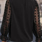 Black Swiss Dot Sheer Puff Sleeve Smocked High Neck Blouse