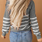 Striped Turtleneck Long Sleeve Sweater with Buttons