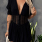 Black Sheer Lace Cutout Scalloped V Neck Romper