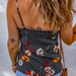 Blue Floral Print Lace Contrast Tank Top