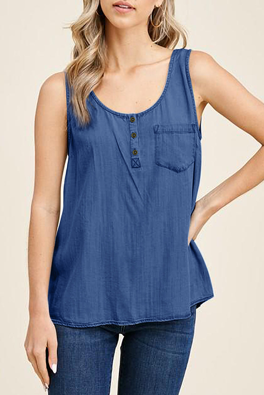 Plain Denim Bust Pocket Tank Top