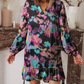 Abstract Print Ruffled Drawstring High Waist Mini Dress