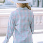 Pink Collared Neckline Plaid Pattern Long Sleeve Shirt