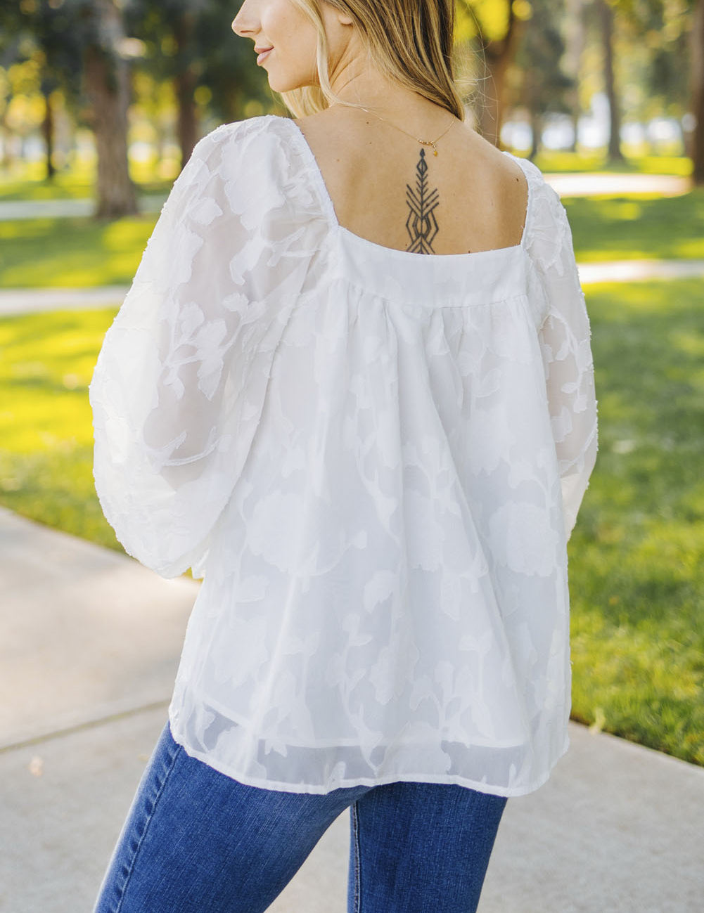 Square Neck Floral Textured Blouse