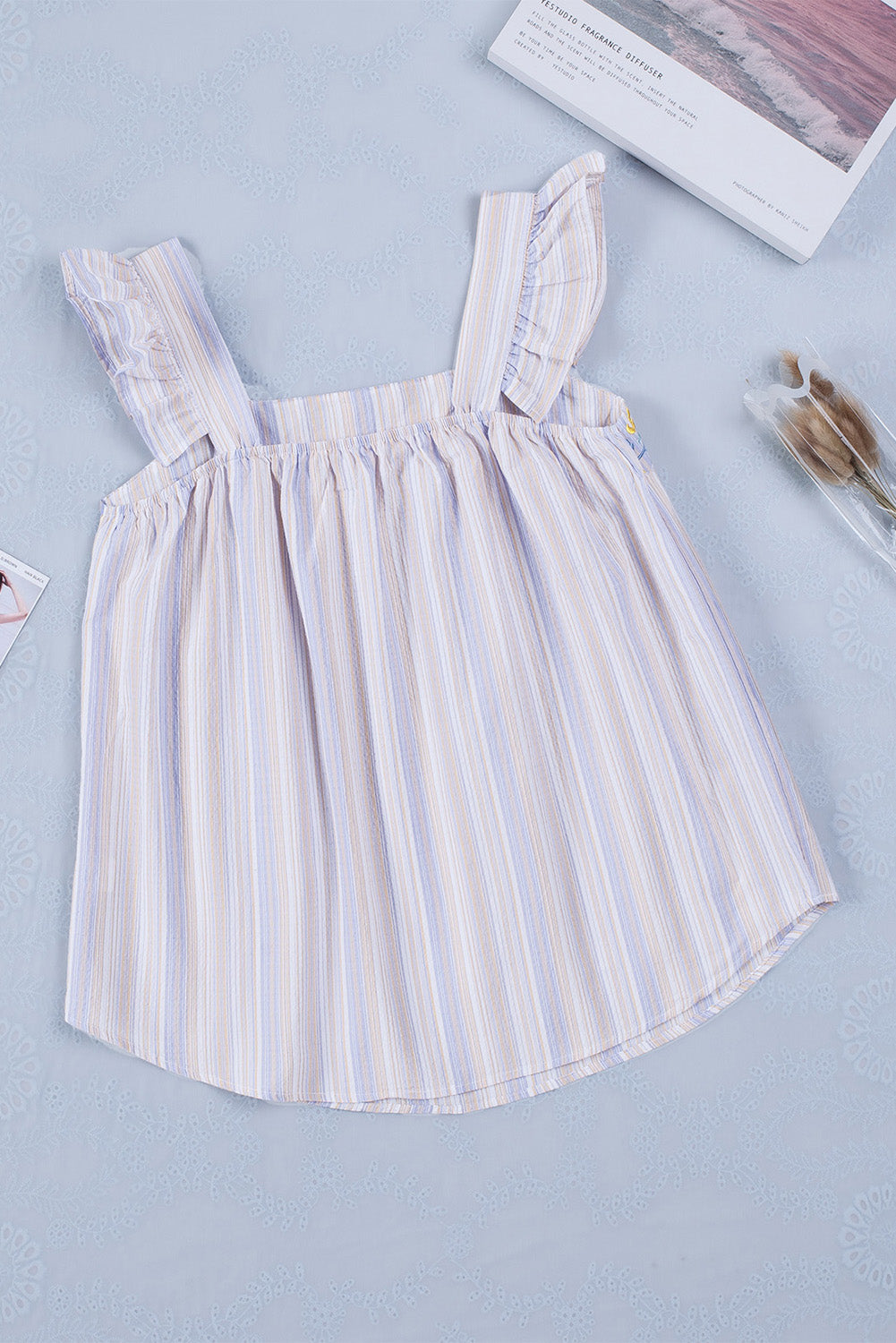 Embroidered Square Neck Striped Tank Top