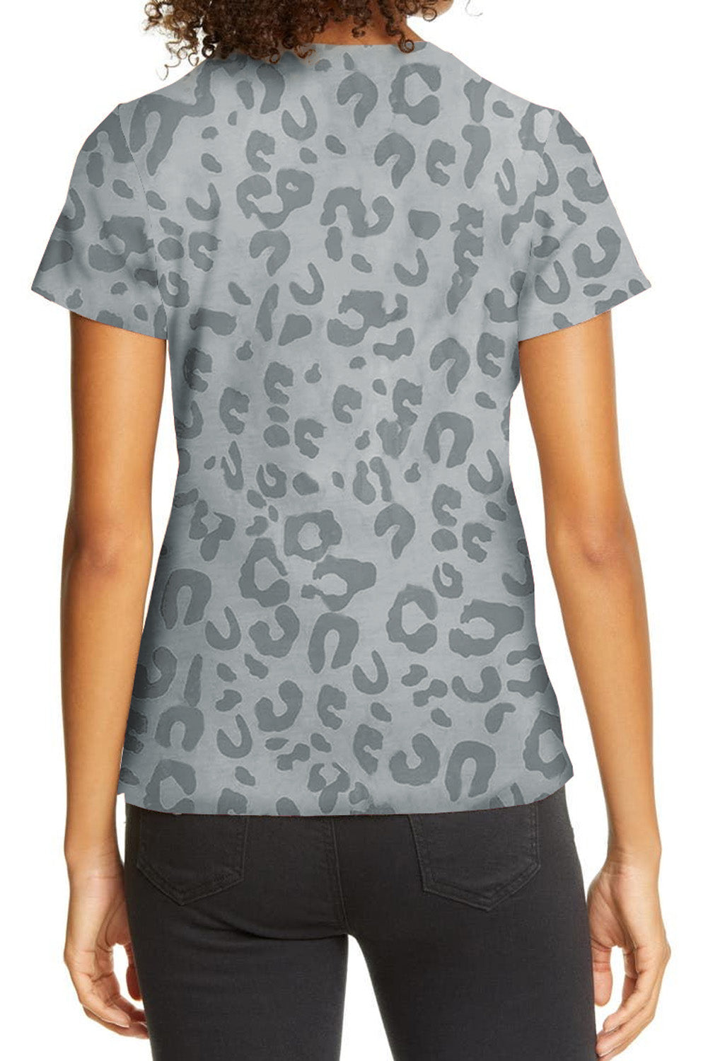 Gray Leopard Print Crew Neck Short Sleeve T Shirt