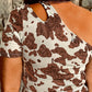 One Shoulder Cow Print Cut out Short Sleeve Top