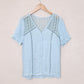 V Neck Lace Crochet Short Sleeve Shirt