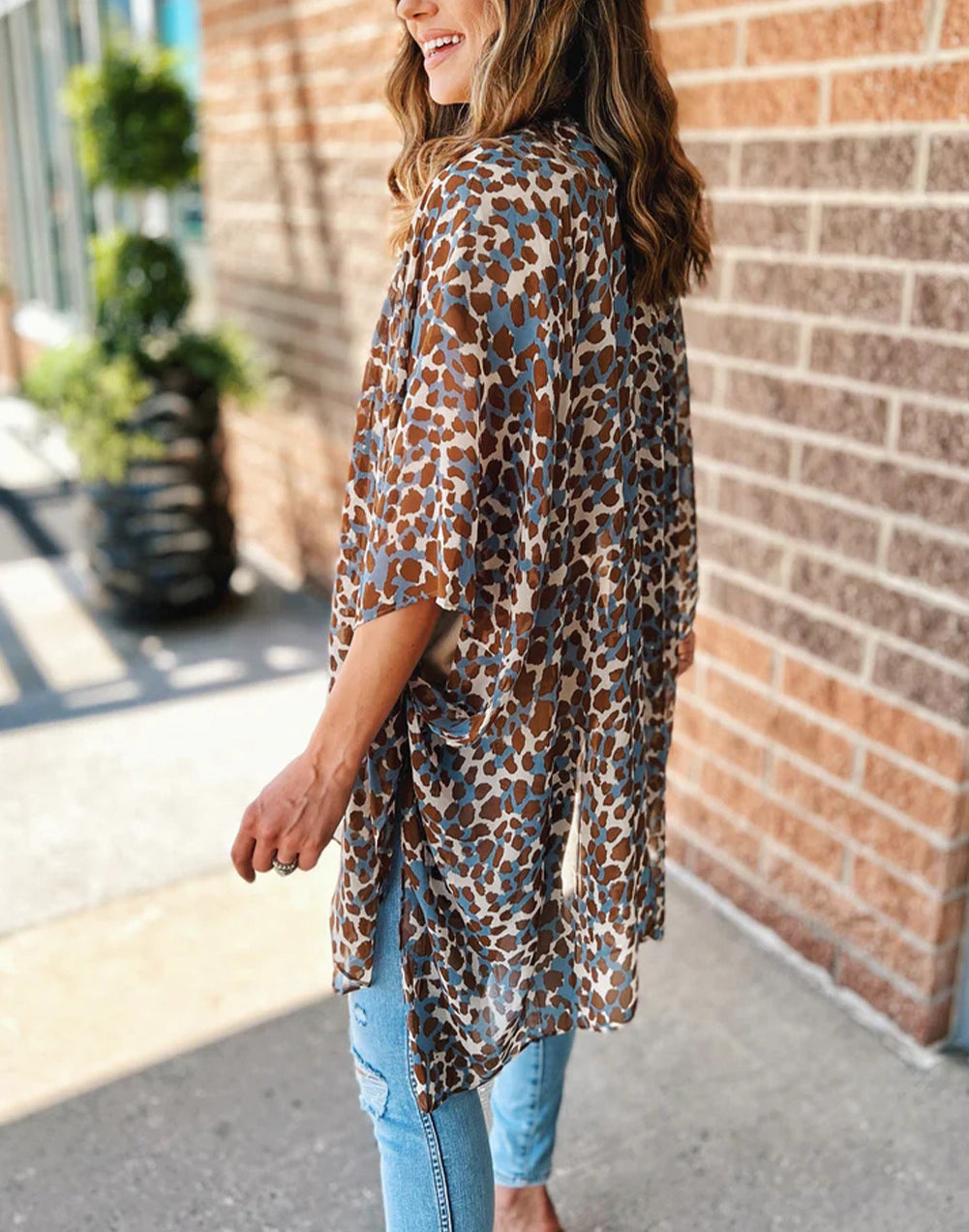 Mixed Colors Leopard Print Flowy Kimono