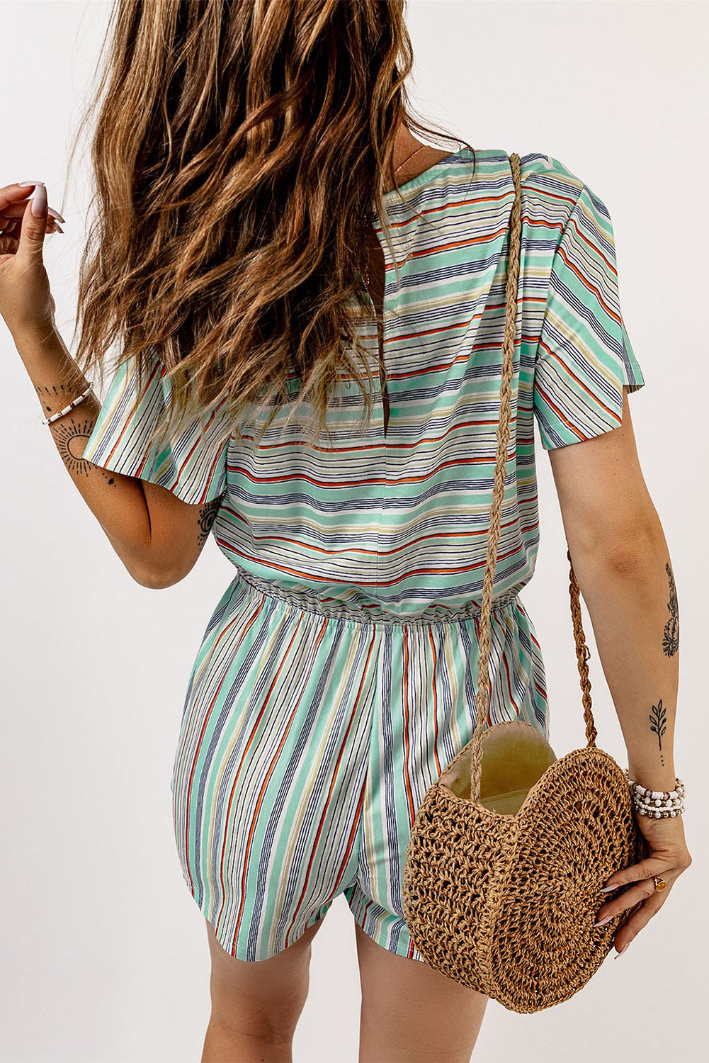 Striped Short Sleeve Romper