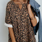 V Notch Rolled Cuffs Loose Leopard Top