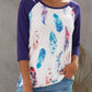 Feather Print 3/4 Raglan Sleeve Top