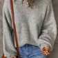 Gray High Neck Drop Shoulder Plain Sweater