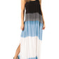 Sky Blue Spaghetti Strap Tie Dye Slit Maxi Dress