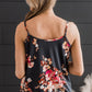 Black Floral Print Adjustable Spaghetti Strap V Neck Tank Top