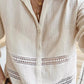 Long Sleeve Crochet Insert Crinkle Blouse