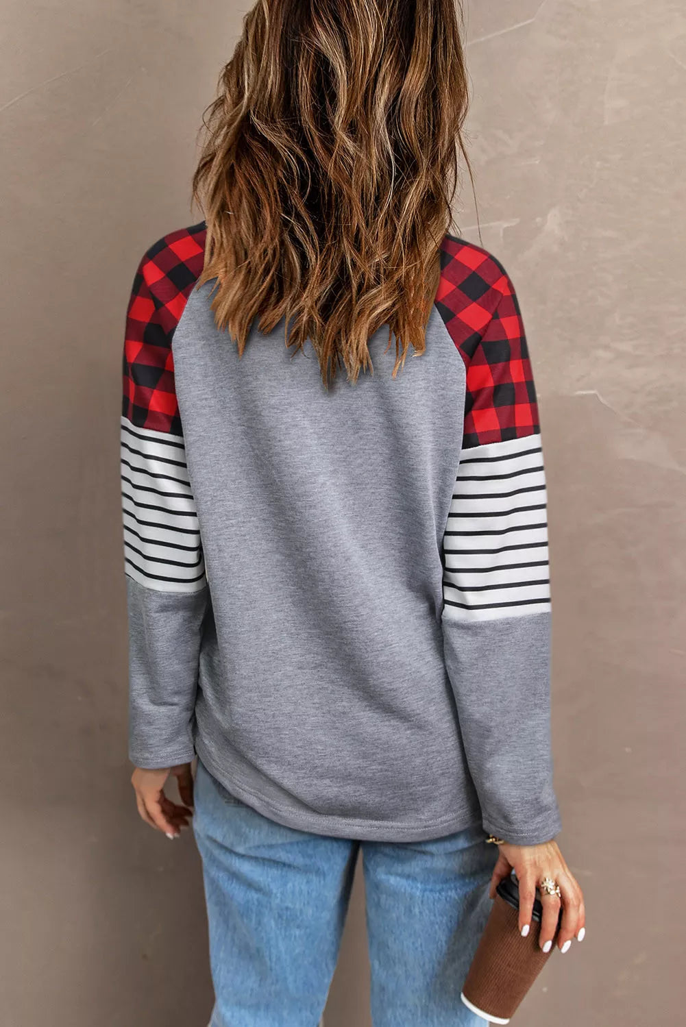 Gray Happy Valentine Day Graphic Buffalo Plaid & Stripe Top