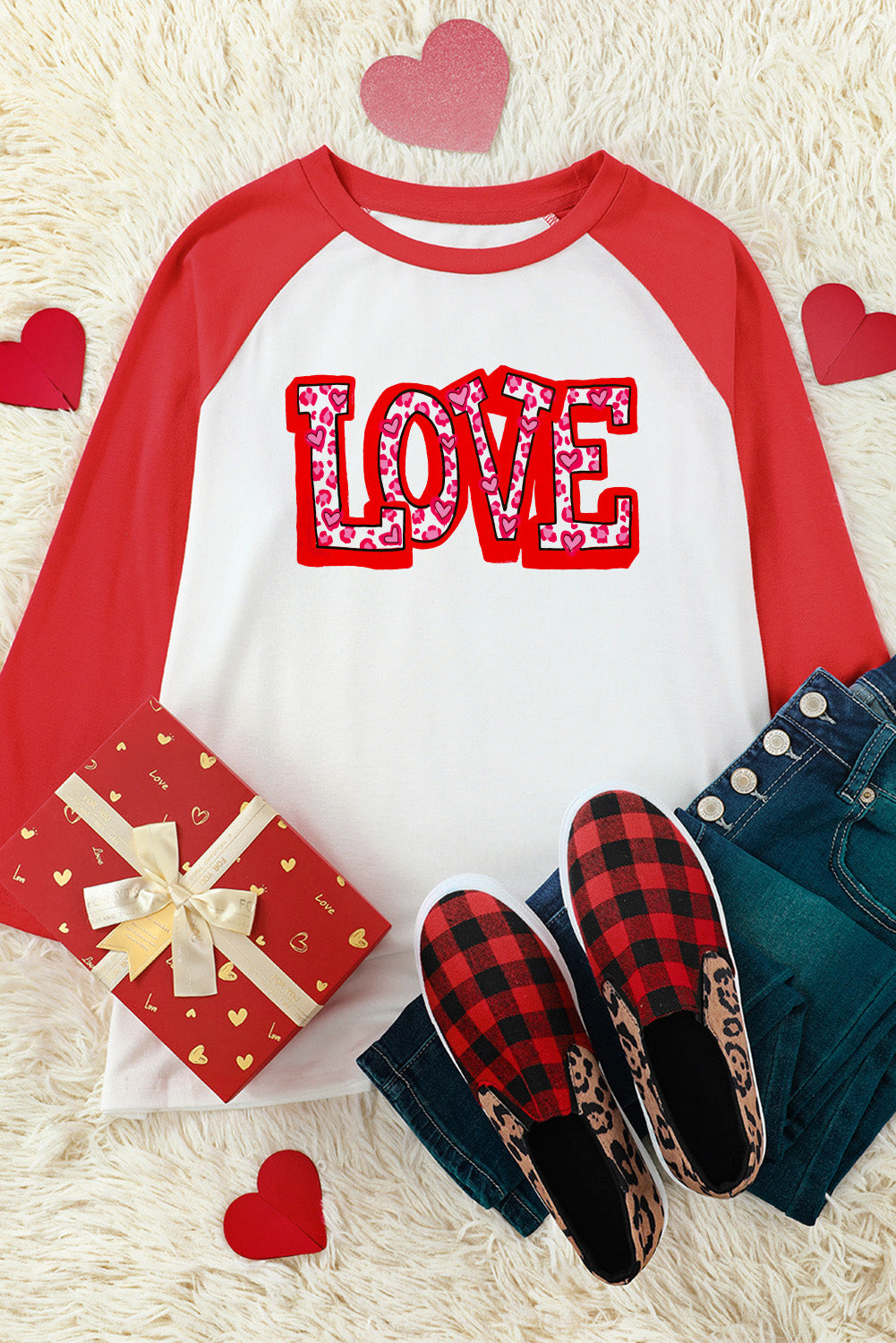 Red Sweet LOVE Heart Pattern Valentines Graphic Tee