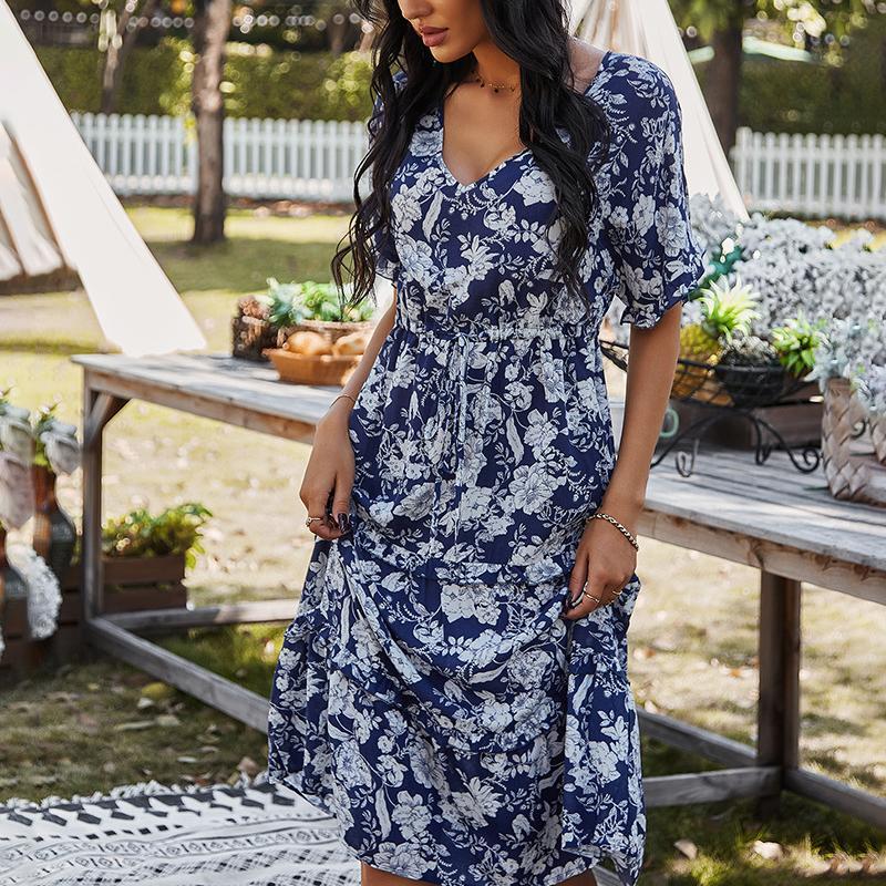 Spring and summer long printed dresses