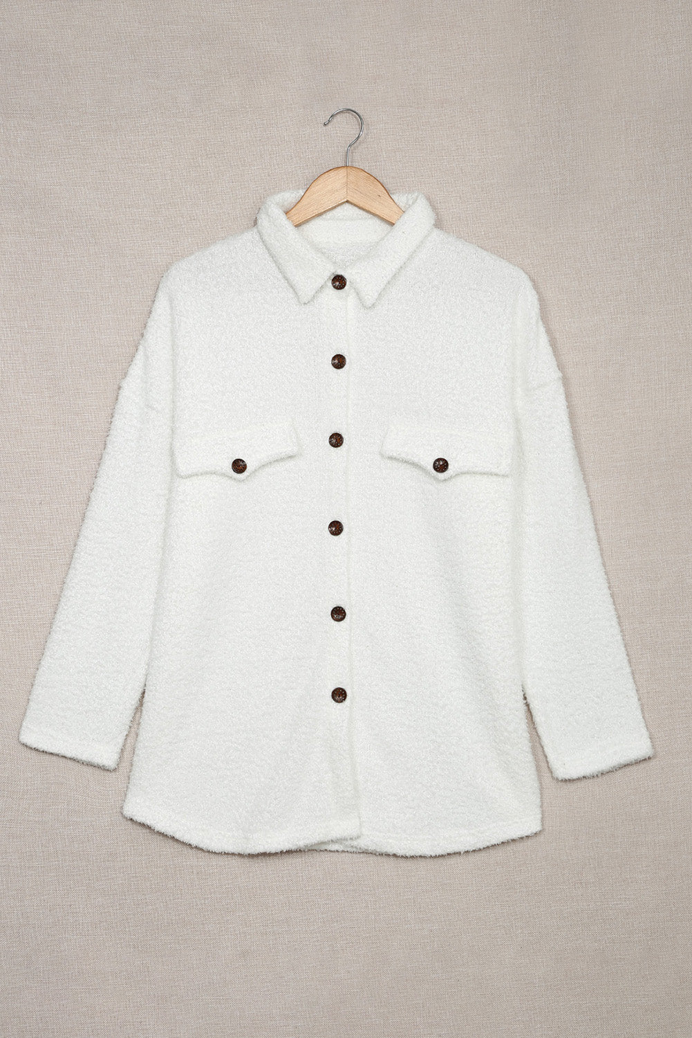Plush Button Down Pocketed Shirt Jacket