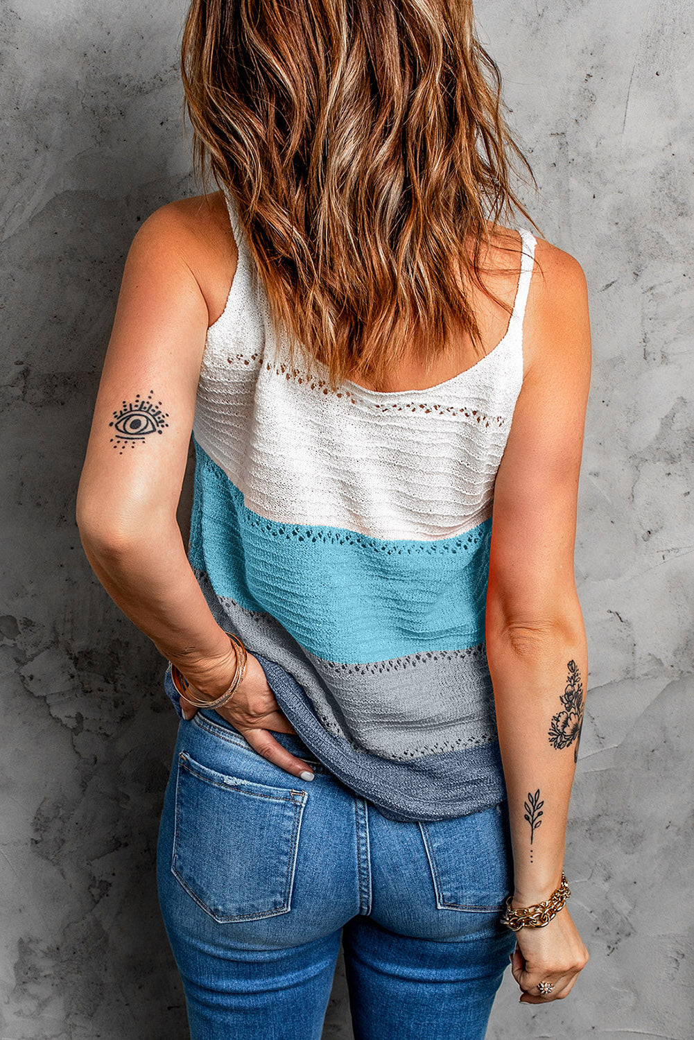 Adjustable Spaghetti Straps Colorblock Knit Tank Top