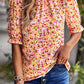 Boho Floral Ruffle Short Sleeve Frill Mock Neck Blouse