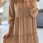 Khaki Tiered Frilled Button-up A-line Mini Dress