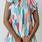 Pink Color Block Ruffled Mock Neck Ruffled Top