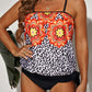 Floral Leopard Pattern Strapless Tankini Set