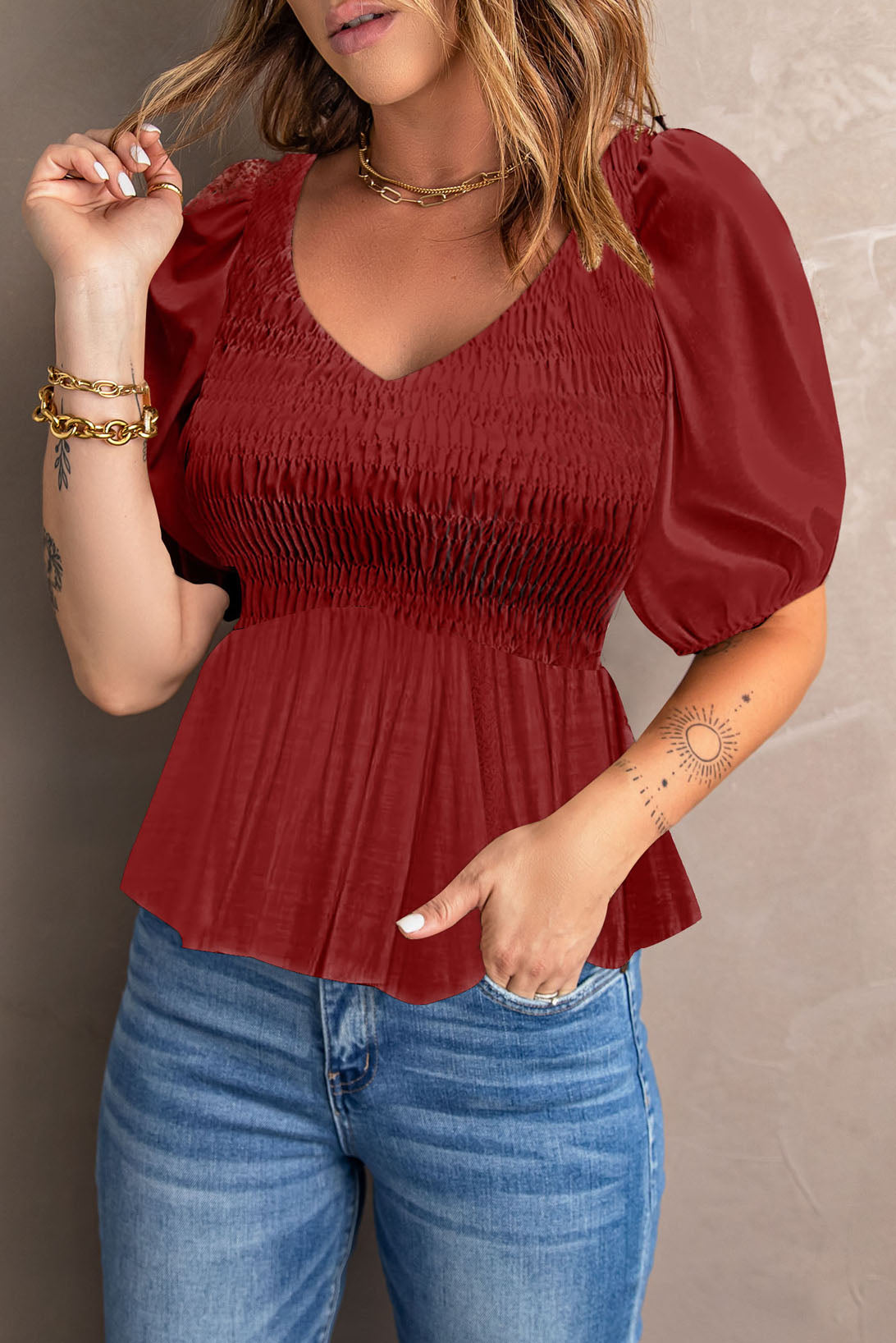 Puff Sleeve Smocked Top