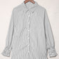Smocked Cuffed Striped Boyfriend Shirt with Pocket