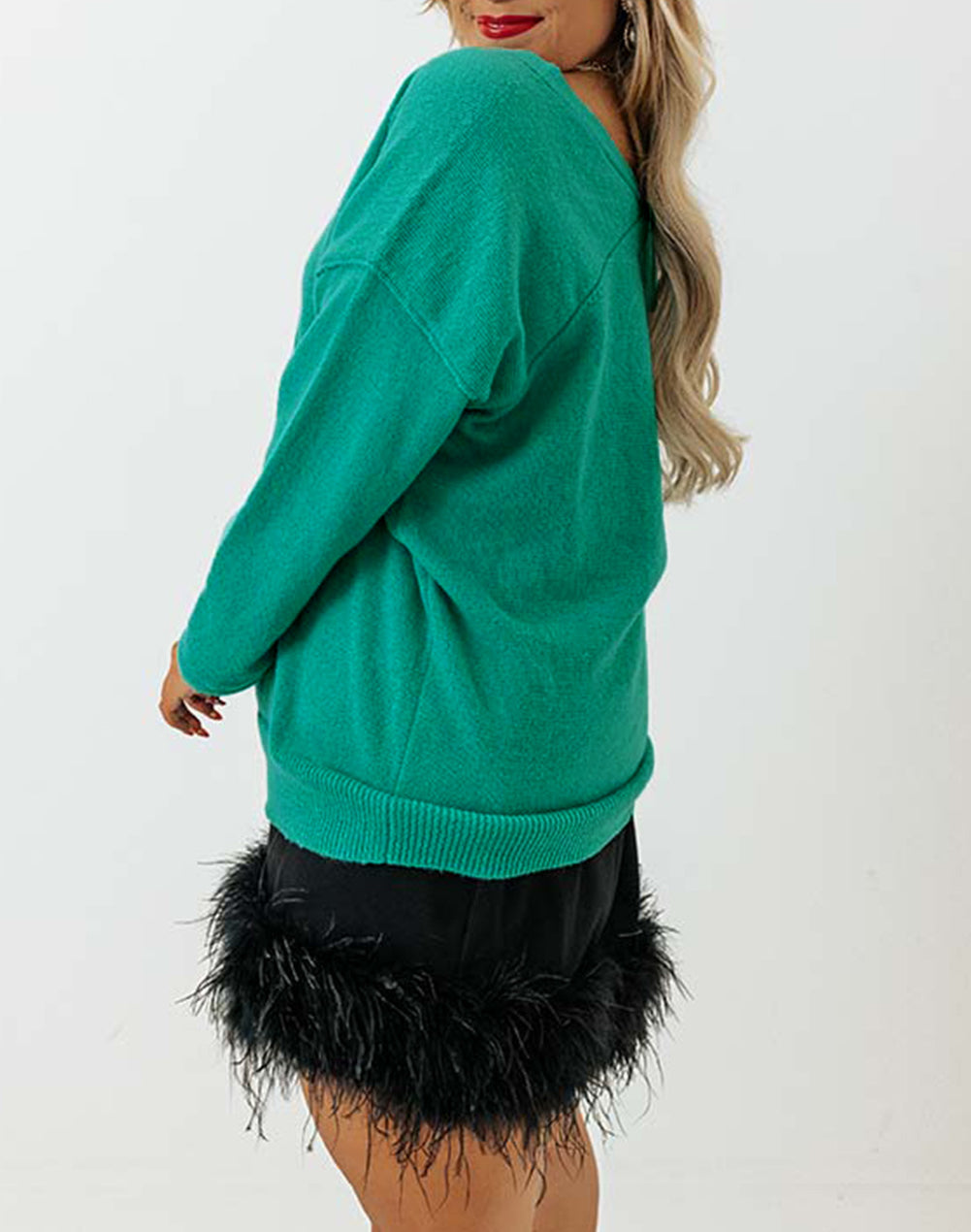 Plus Size Drop Shoulder V Neck Sweater