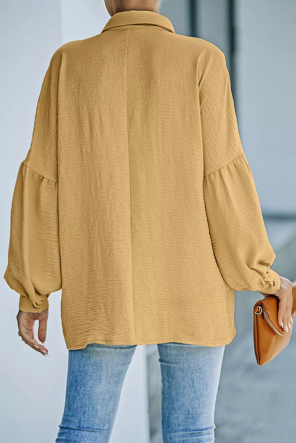 Frill Pocket Drop Shoulder Puff Sleeve Shirt