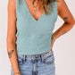 Green V Neck Rib Knit Tank Top