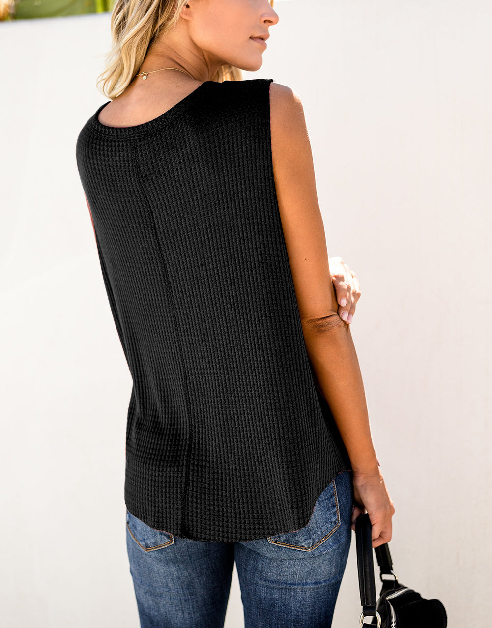 Crew Neck Waffle Tank Top