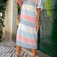 Striped Color Block Loose Fit 3/4 Sleeve Dress