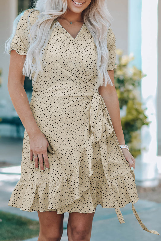 V Neck Ruffled Mini Dress