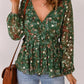 Floral Print Wrap V Neck Peplum Top