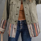 Button Up Pockets Striped Color Block Corduroy Jacket