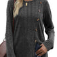 Button Split Knitted Round Neck Long Sleeve Top