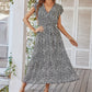 Ruffled V-Neck Neck Waist Floral Dress