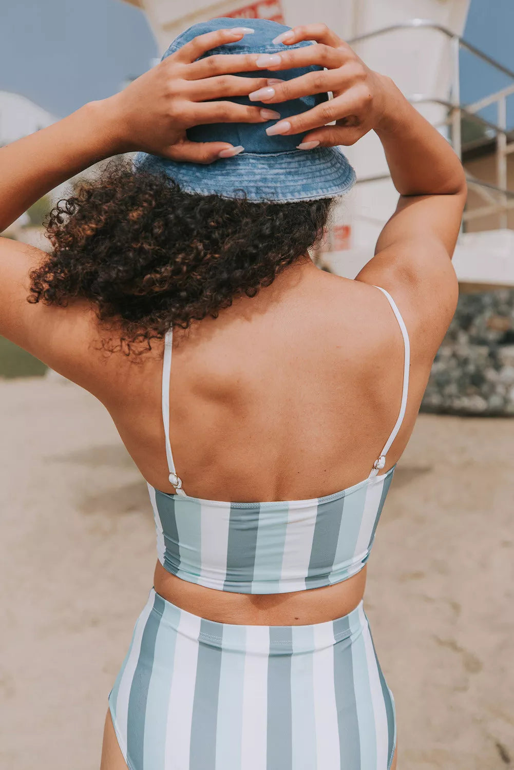 Vertical Striped High Waist Bikini Swimsuit