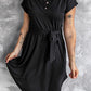 Buttons Crewneck Lace-up High Waist Mini Dress