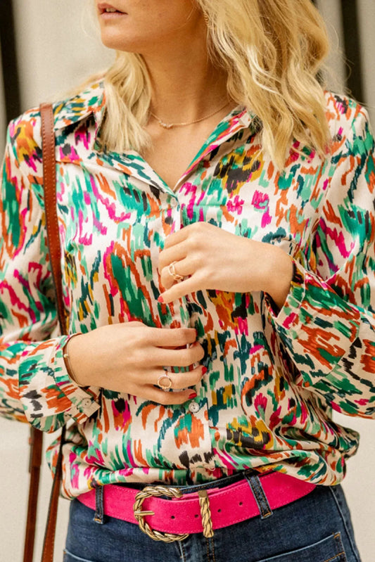 Abstract Print Button Up Long Sleeve Shirt
