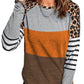 Gray Leopard Striped Color Block Long Sleeve Blouse